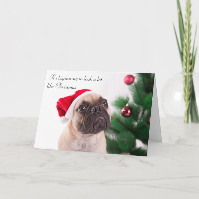 Cartão de Natal do buldogue francês (Frente)