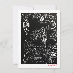 Cartão de Natal do Cat Linocut