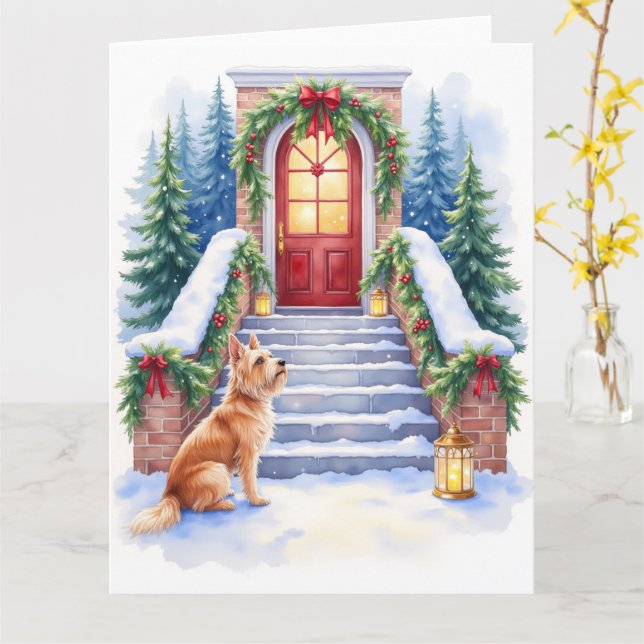 Cartão de Natal do Cesky Terrier na Escada Nevada (Flor Amarela)