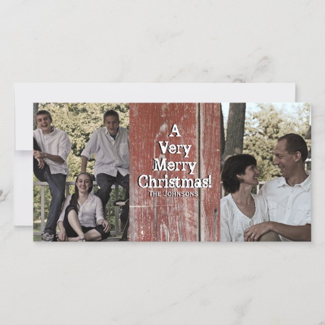 Cartão de Natal do Country Red Barn 2 Fotografias (Frente)