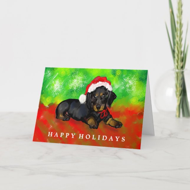 Cartão de Natal do Dachshund - Dachshund preto (Frente)