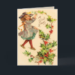 Cartão de Natal do feriado do Victorian, feriados,<br><div class="desc">Cartão de Natal do azevinho do vintage. Cartões de Natal do Victorian. Cartões de natal retros para as pessoas que você ama. Fácil personalizar! Cartões de Natal. Encanto do Velho Mundo restaurado lovingly.</div>