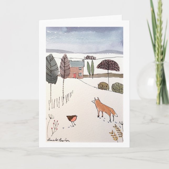 Cartão de Natal do Fox e do pisco de peito (Frente)