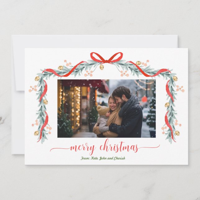 Cartão de Natal do Garland Bell de Férias Feliz (Frente)