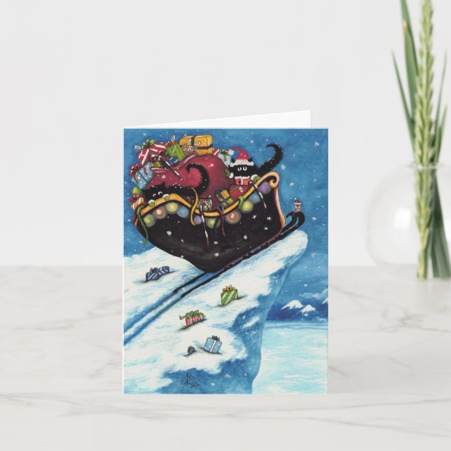 Cartão de Natal do gato preto do auge & da vaia (Frente)