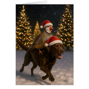 Cartão de Natal do Labrador Chocolate e Perdiz