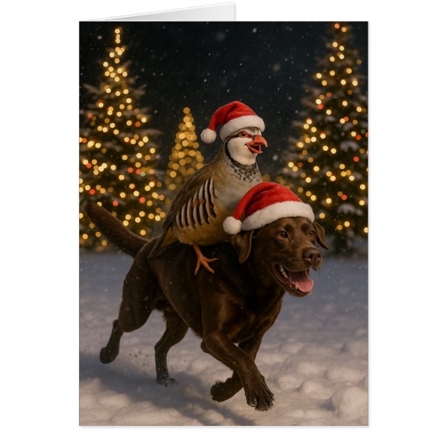 Cartão de Natal do Labrador Chocolate e Perdiz (Frente)