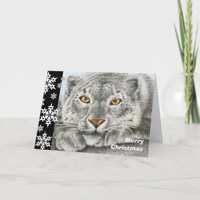 Cartão de Natal do Leopardo da Neve (Frente)