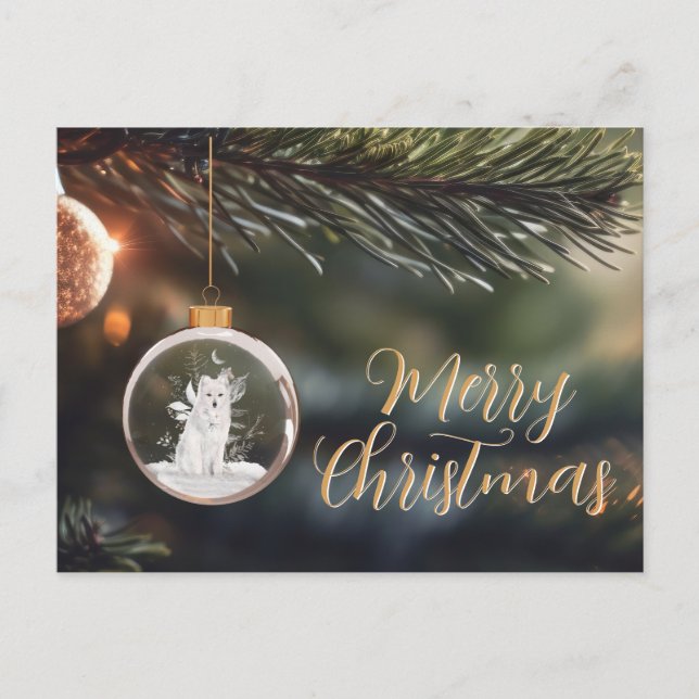 Cartão de Natal do Lobo de Inverno com Flores (Frente)