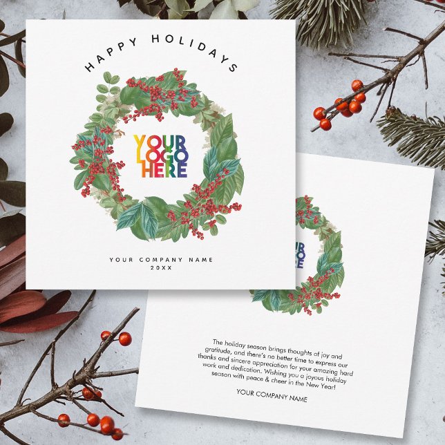 Cartão de Natal do Logotipo Comercial Feriado (Holiday Wreath Business Logo Christmas Card)