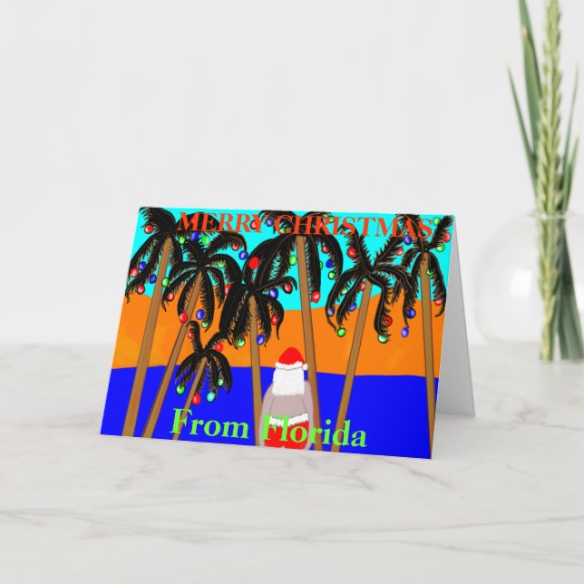 Cartão de Natal do papai noel das palmeiras de (Frente)