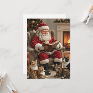 Cartão de Natal do Papai Noel e Gatos