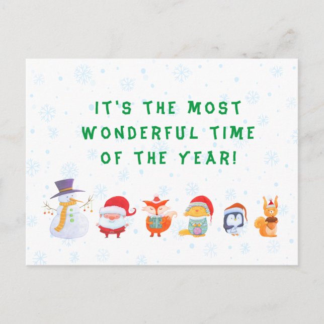 Cartão de Natal do Papai Noel e seus amigos animai (Frente)