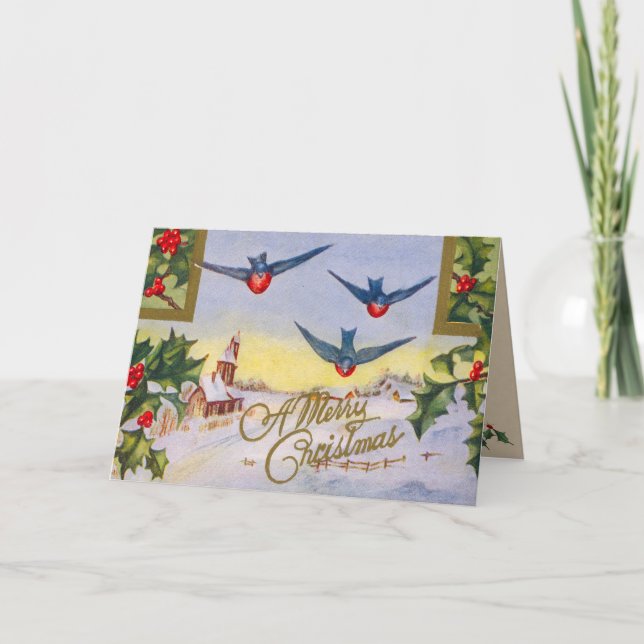 Cartão de Natal do pássaro do Victorian (Frente)