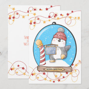 Cartão de Natal do Pinguim na Bola de Neve