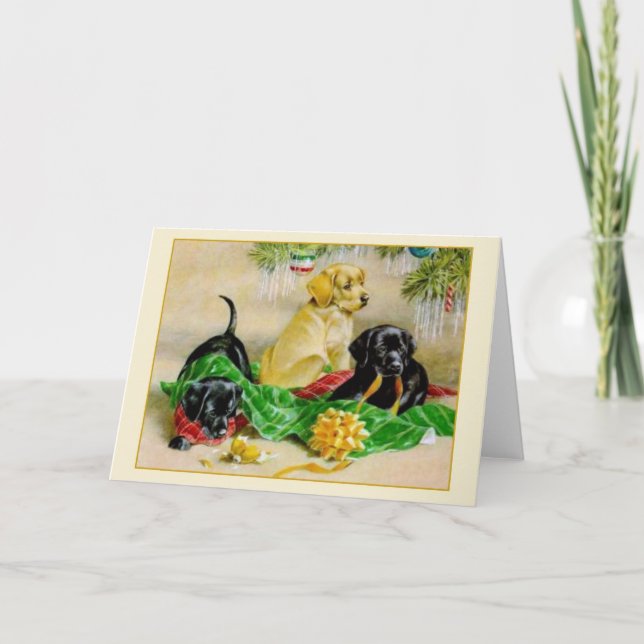 Cartão de Natal do preto e do golden retriever do (Frente)