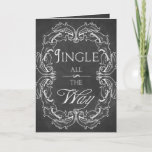 Cartão de Natal do Quadro de Chalkboard Jingle Per<br><div class="desc">Cartão de Natal de quadro negro com texto personalizado de dentro para enviar um cartão pessoal, elegante e de moda à sua família e aos seus entes queridos. Elegante, design festivo com a citação de Natal "Jingle all the Way" na textura de quadro de chanfro. O texto do dentro é...</div>