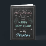 Cartão de Natal do quadro para o pastor<br><div class="desc">Cartão de Natal na moda do quadro para seu pastor. Caracteriza um quadro,  um texto do giz e uns ornamento. (O cartão não é um quadro real nem não o risca aparece somente essa maneira.) Projete cartões dos sentimentos de ©2013 Kreative pela xerez Harris</div>