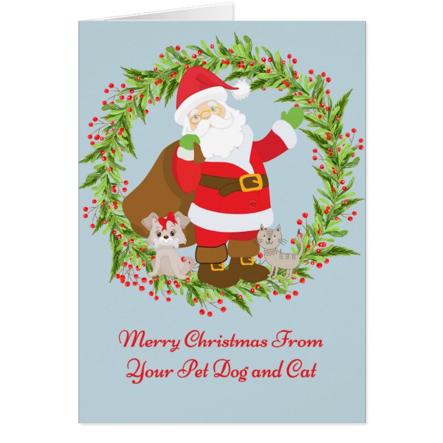 Cartão de Natal do Seu Cão e Gato Pet (Frente)