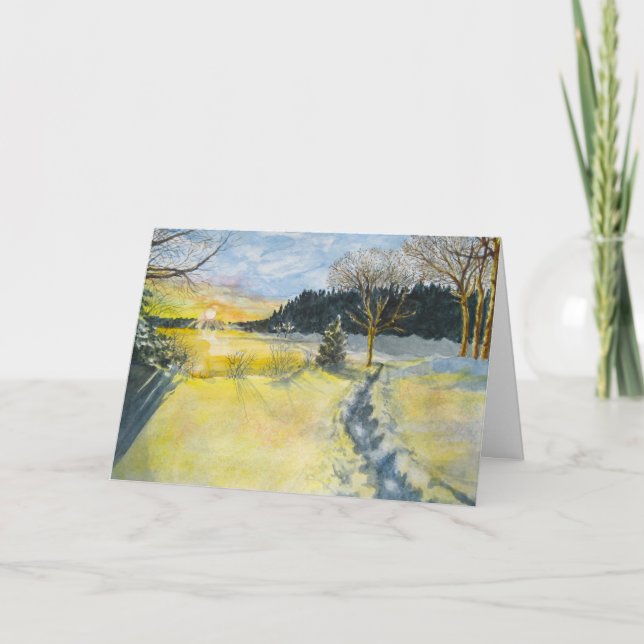 Cartão de Natal do Sol e Neve de inverno (Frente)