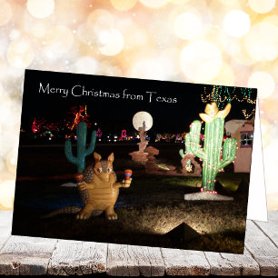 Cartão de Natal do Texas - Armadillo e Cactus