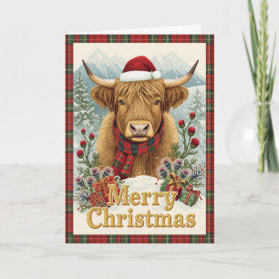 Cartão de Natal do Touro das Terras Altas Tartan