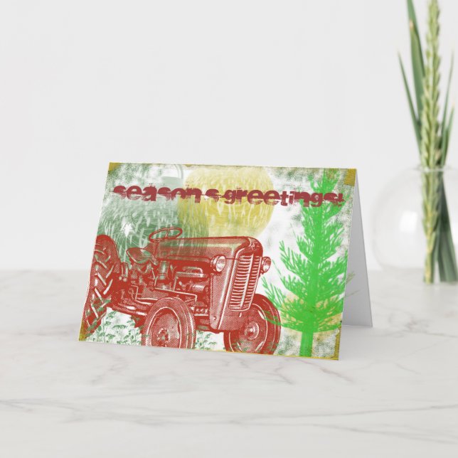 Cartão de Natal do Trator Retro (Frente)