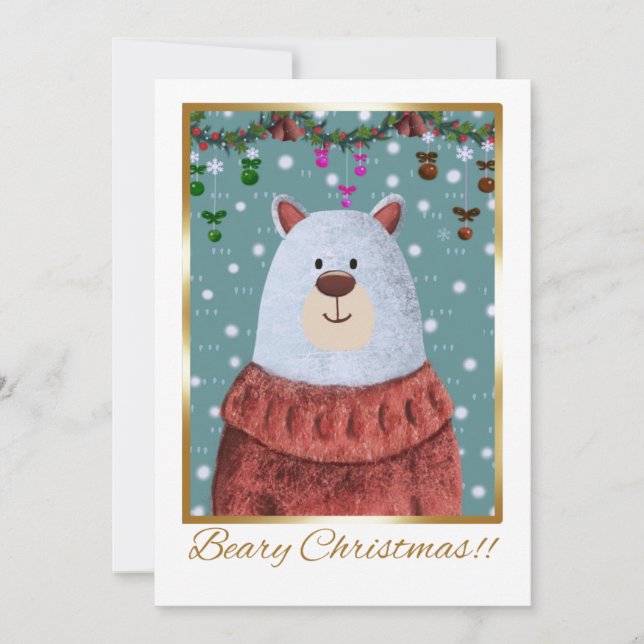 Cartão de Natal do Ursinho, Urso Fofo com Suéter F (Frente)