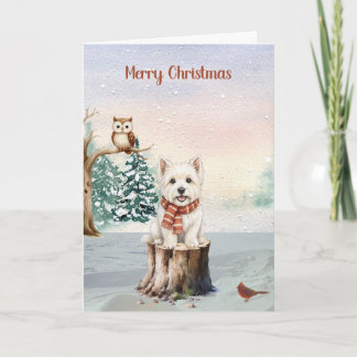 Cartão de Natal do Westie de Inverno com Coruja