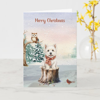 Cartão de Natal do Westie de Inverno com Coruja
