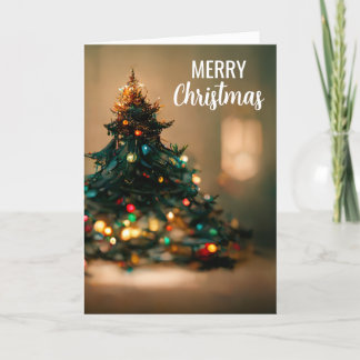Cartão de Natal dobrado com árvores e luzes