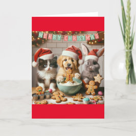 Cartão de Natal dobrado com cão, gato, coelho #3
