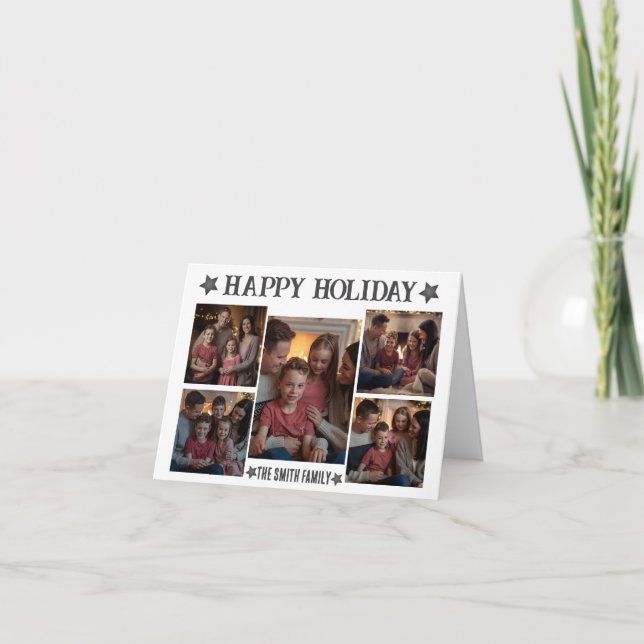 Cartão de Natal Dobrado com Script Moderno 5 Fotos (Frente)