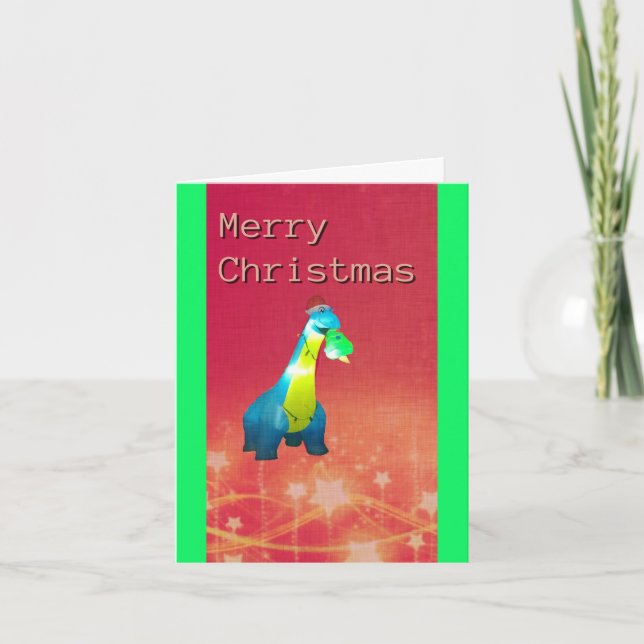 Cartão de Natal Dobrado de Dinossauro (Frente)