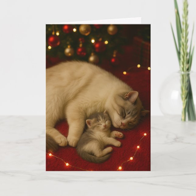 Cartão de Natal Dobrado de Gatos Dormindo (Frente)