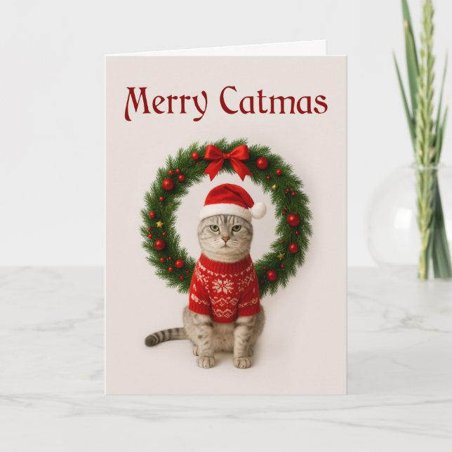 Cartão de Natal Dobrado do Gato Grumpy (Frente)