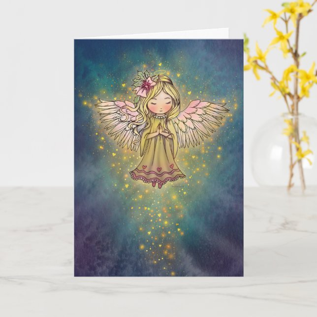 Cartão de Natal Doce Anjo Dourado (Flor Amarela)