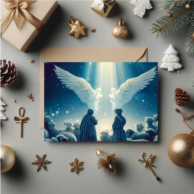 Cartão de Natal dos Anjos (Christmas card with the angels visiting the shepherds. Personalize names and messages.)