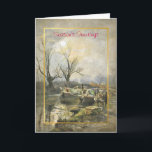 Cartão de Natal dos barcos de canal do vintage<br><div class="desc">Uma cópia de um cartão de minha coleção, da volta do século por um artista desconhecido e publicado original pela dobra de Raphael. Mostra a uma pintura do dois narrowboats amarrados no canal em uma noite do inverno. O texto é customizável e pode igualmente ser removido da parte dianteira se...</div>