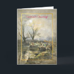 Cartão de Natal dos barcos de canal do vintage<br><div class="desc">Uma cópia de um cartão de minha coleção, da volta do século por um artista desconhecido e publicado original pela dobra de Raphael. Mostra a uma pintura do dois narrowboats amarrados no canal em uma noite do inverno. O texto é customizável e pode igualmente ser removido da parte dianteira se...</div>