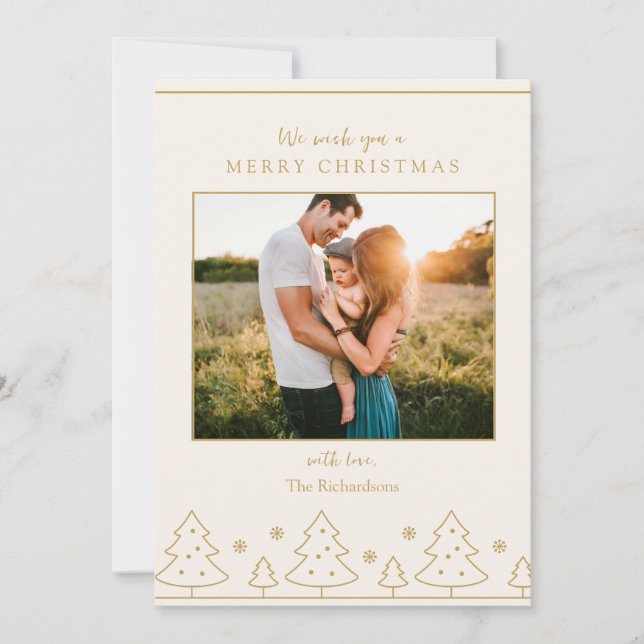 Cartão de Natal Dourado Beige, Árvore Dois Feriado (Frente)