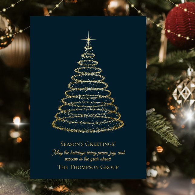 Cartão de Natal Dourado da Elegante (Elegant Corporate Gold Christmas Tree Holiday Card)