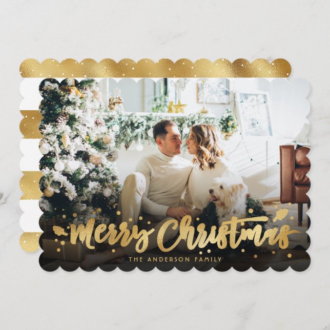 Cartão de Natal Dourado e branco (Frente/Verso)