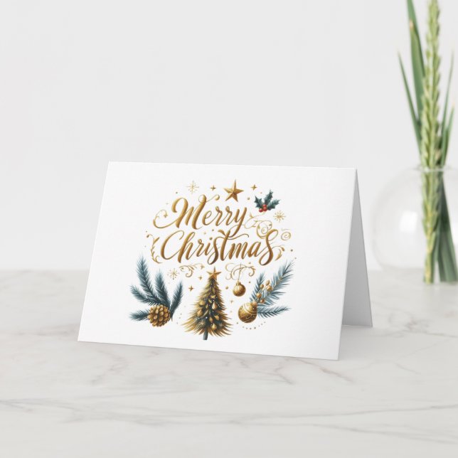 Cartão de Natal Dourado e feliz (Frente)