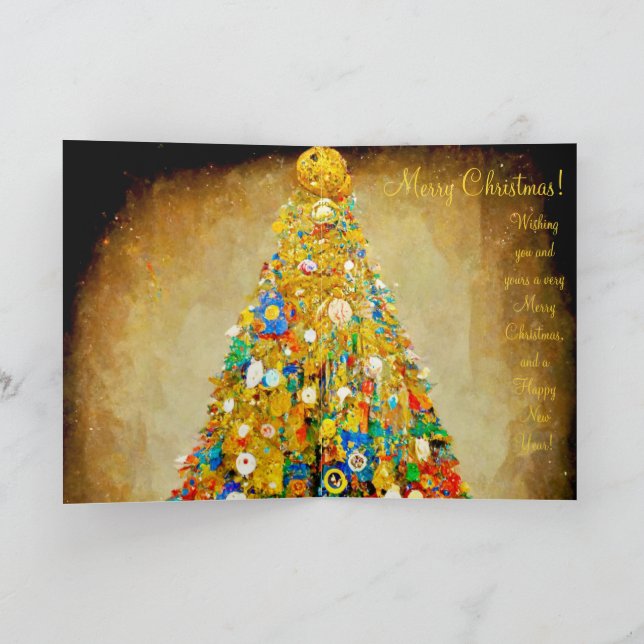 Cartão de Natal dourado e verde estilo Gustav Klim (Interior)