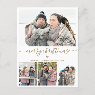 Cartão de Natal Dourado minimalista White 4 fotogr