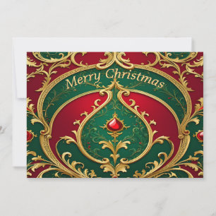 Cartão de Natal Dourado Vermelho Verde