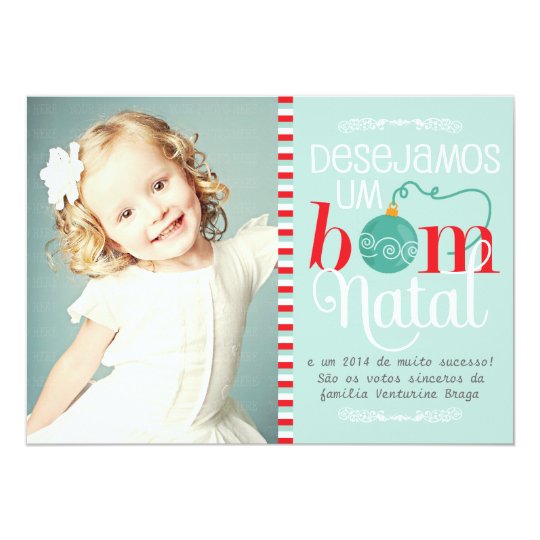Cartão de Natal e Ano Novo Personalizado com Foto Convite 12.7 X 17.78cm