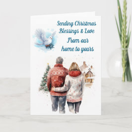 Cartão de Natal editável casal de inverno