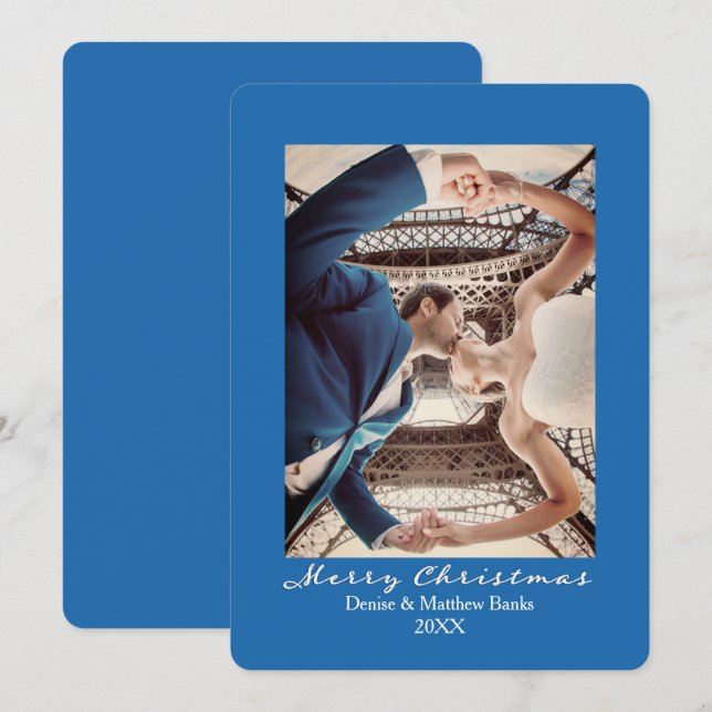 Cartão de Natal Elegante Azul Nebulas de Cor Sólid (Frente/Verso)